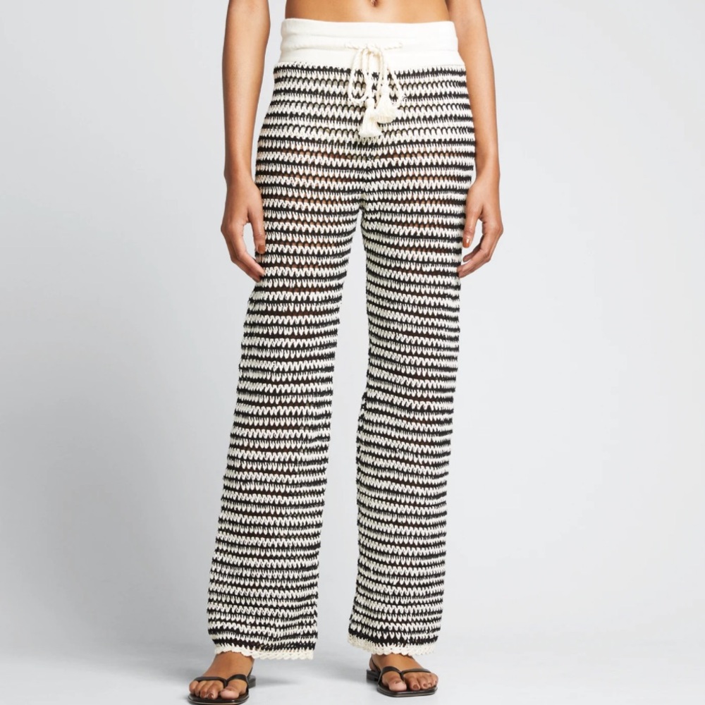 Veronica Beard Black and Cream Arzoo Beach Pants- size M